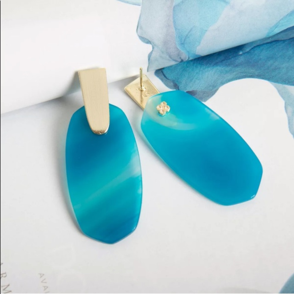🔹Kendra Scott🔹 Aragon Gold Earrings Teal Agate - Picture 4 of 6